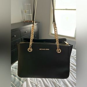 Michael Kors Black and Gold Chain Tote